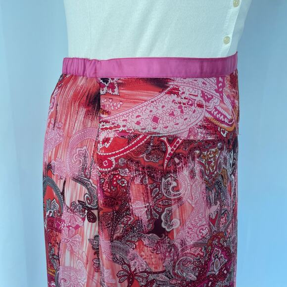 Y2K Midi Skirt Size XL Pink Red Boho Paisley Asymmetric Whimsical Fairy Feminine - Picture 5 of 15